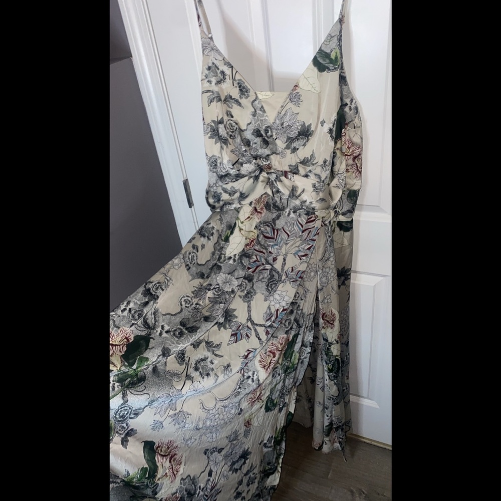 Flower print silk dress with slit